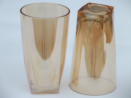 Golden peach  luster drinking glasses, mod square shape, 60s 70s vintage