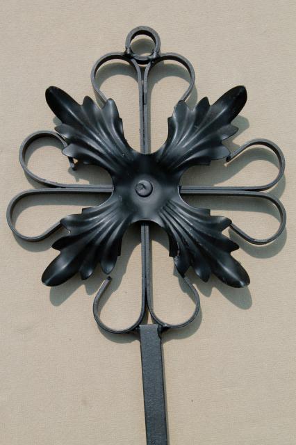 gothic black iron candle sconces & huge ornamental key, vintage wall art candle holders set