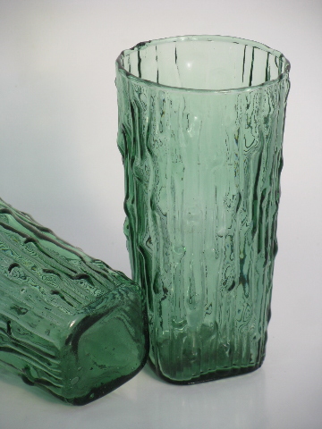 Green bamboo glass pitcher and tall glasses set, vintage Imperial bambu