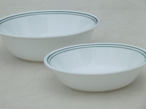 Green band / white Corelle glass bowls, fruit & cereal bowls, serving bowl