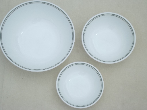 Green band / white Corelle glass bowls, fruit & cereal bowls, serving bowl