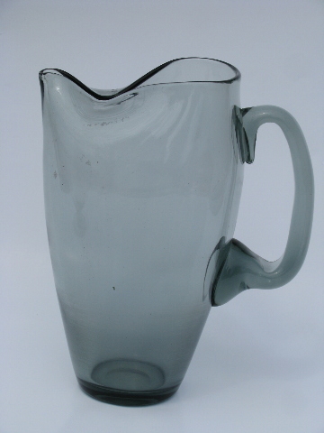 Grey smoke glass pitchers, vintage 1960's Italian art glass