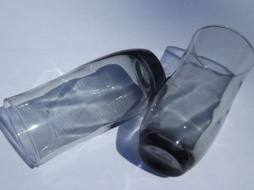 Grey smoke glass tumblers, optic swirl pattern glasses vintage set of 8