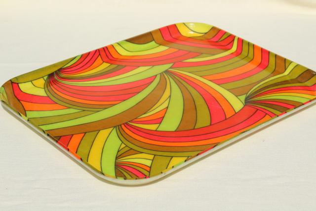 groovy 60s vintage fiberglass tray w/ neon day-glo color swirls, psychedelic pop art