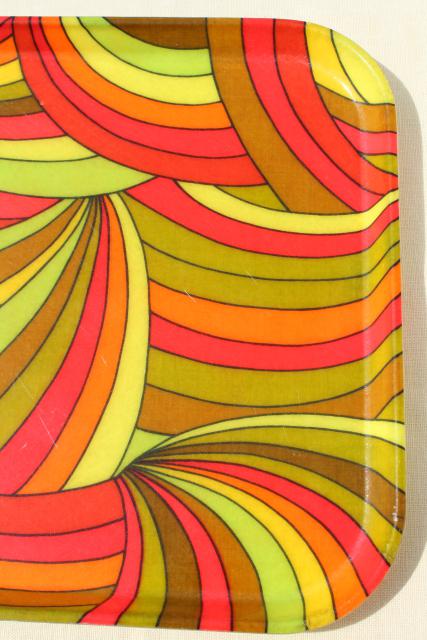 groovy 60s vintage fiberglass tray w/ neon day-glo color swirls, psychedelic pop art