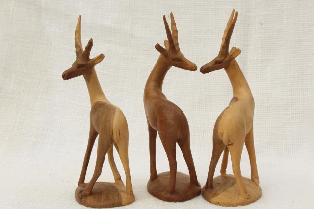 hand carved natural wood antelope deer, vintage African carvings statues figurines