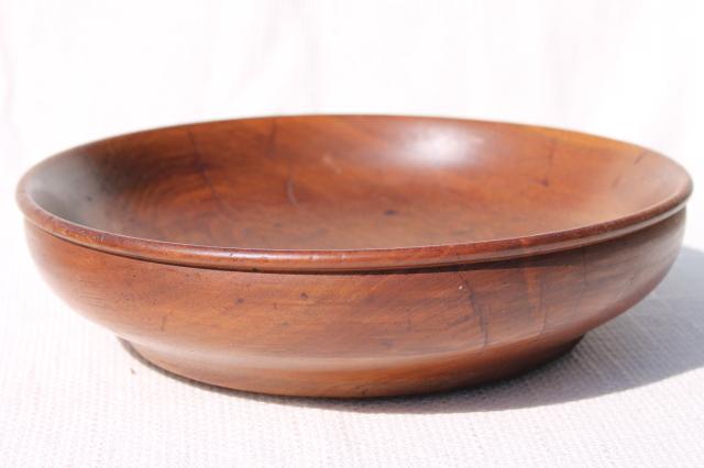 hand carved wood bowl of tropical fruit, retro 60s vintage tiki style decor