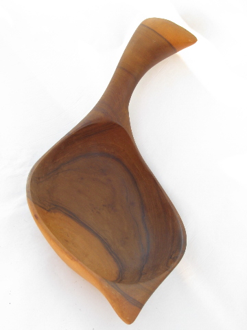 Hand crafted fruit wood bowl w/ mod sculptural shape, 60s danish modern vintage