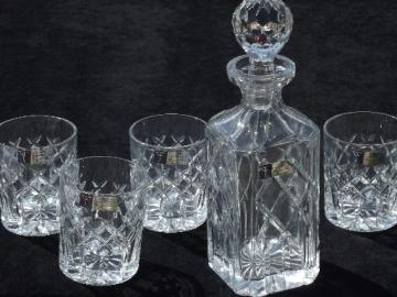 Hand cut lead crystal decanter bottle & on the rocks glasses, Germany