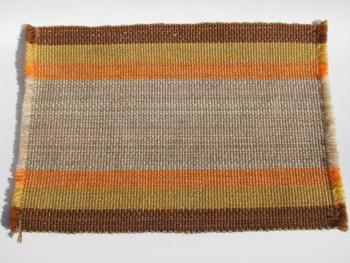 Hand woven stripes southwest colors placemats, retro 60s table linen