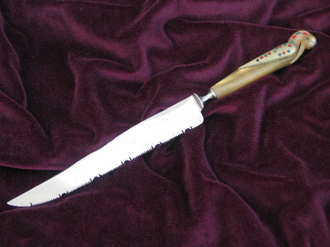 Hand-crafted horn inlay handle knife, vintage souvenir of Lebanon