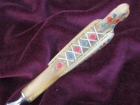 Hand-crafted horn inlay handle knife, vintage souvenir of Lebanon