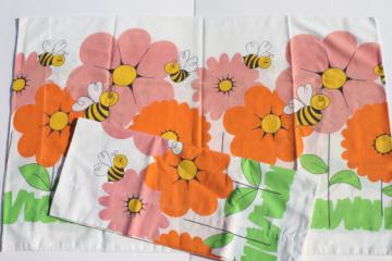 Happy bee flower garden print cotton blend fabric pillowcases, retro vintage pillowcase set