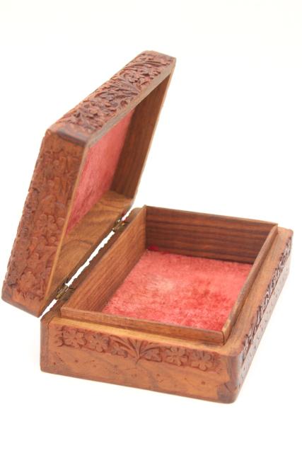 heavy carved wooden cigar box, tropical teak or sheesham wood, 1960s vintage