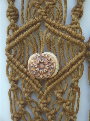 Hippie vintage macrame, retro 70s natural rope fringed wall art hanging