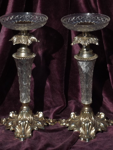 Hollywood regency lucite plastic & gold candlesticks, pillar candle sticks