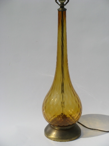 Huge 60s vintage hand-blown Italian glass lamp, retro amber gold bottle