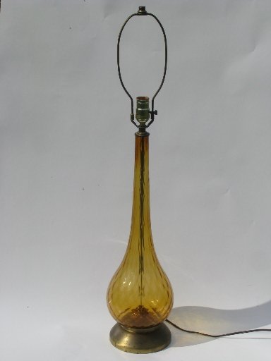 Huge 60s vintage hand-blown Italian glass lamp, retro amber gold bottle