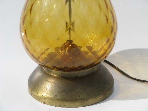 Huge 60s vintage hand-blown Italian glass lamp, retro amber gold bottle