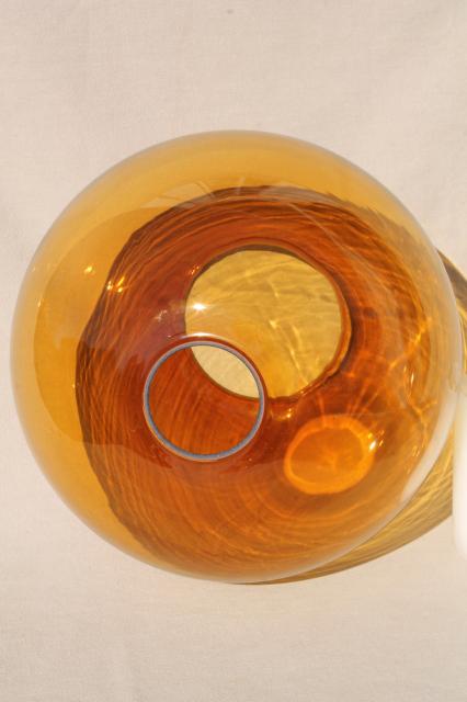 huge amber glass globe, hand blown art glass hurricane shade, 60s mod vintage