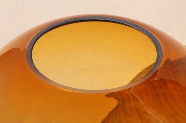 huge amber glass globe, hand blown art glass hurricane shade, 60s mod vintage