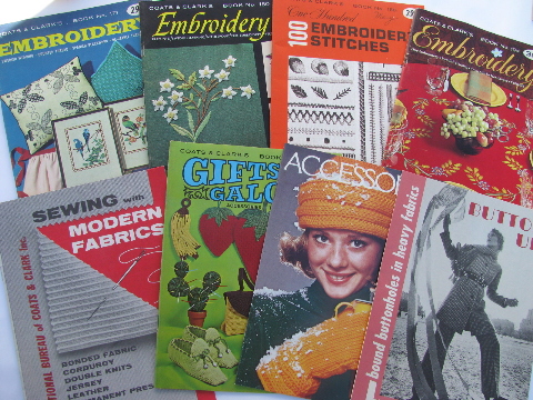 Huge lot Coats & Clark's knitting / crochet / embroidery booklets, 1960s vintage
