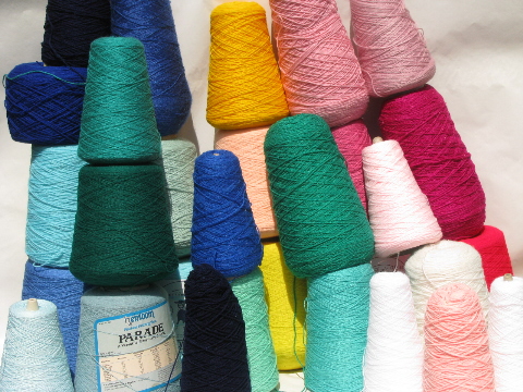 Huge lot knitting machine / weaving cone yarn, cones in all colors!