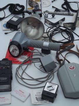 Huge lot of vintage camera flashes and camera flash accessories for parts