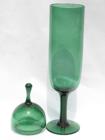 Huge mod torpedo shape green glass apothecary jar, retro 60s vintage