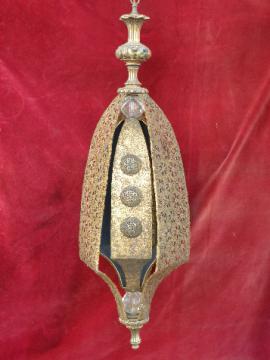 Huge ornate gold swag light chandelier, 60s vintage Italianette hanging lantern lamp