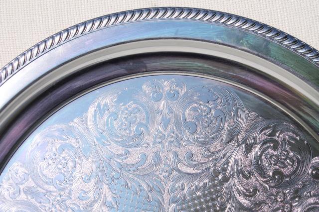 huge round waiter's tray w/ bright shiny silver chrome, art deco - mid century vintage
