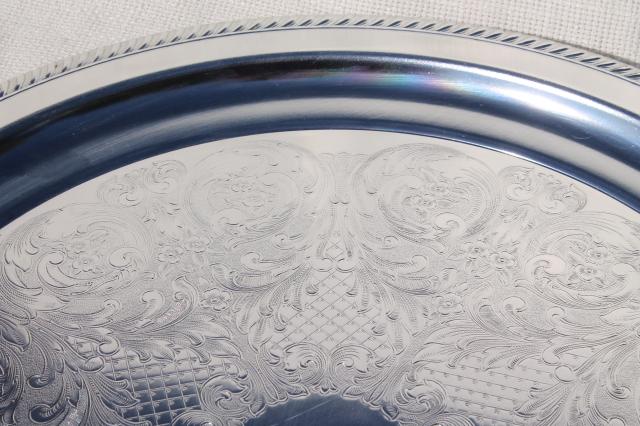 huge round waiter's tray w/ bright shiny silver chrome, art deco - mid century vintage