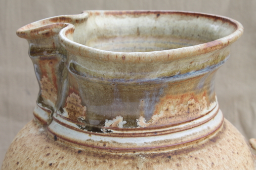 Huge stoneware pitcher handmade studio pottery, rustic rough clay vessel