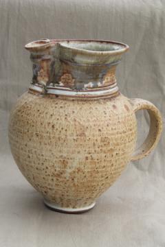 Huge stoneware pitcher handmade studio pottery, rustic rough clay vessel