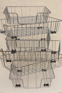 industrial vintage wire basket office storage desk paper in out stacking trays