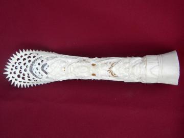 Intricate oriental ox bone carving w/carved asian dragons and women