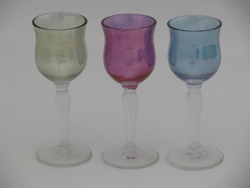 Irridescent colored luster sherry wine or cordial liqueur glasses