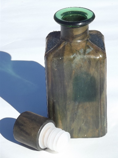 Italian leather decanter bottle, 60s 70s vintage Italy tooled leather covered