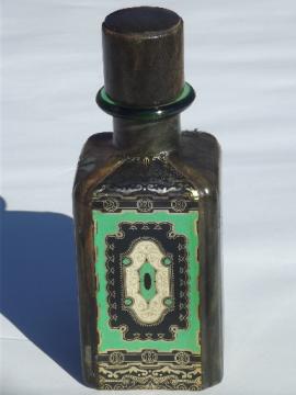 Italian leather decanter bottle, 60s 70s vintage Italy tooled leather covered
