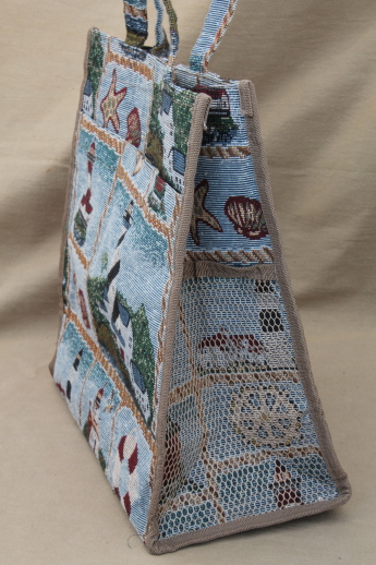 Jade tapestry bag w/ purse, nautical lighthouse ocean beach shopping bag tote