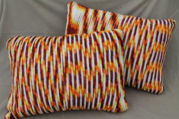Large crocheted pillows in retro harvest colors, for daybed or 70s vintage couch