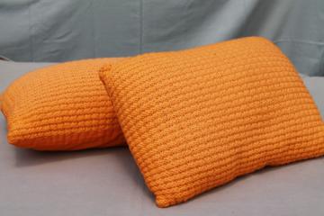 Large crocheted pillows in retro harvest gold, for daybed or 70s vintage couch