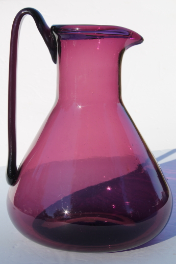 Large hand-blown glass pitcher in amethyst purple, 60s or 70s vintage?