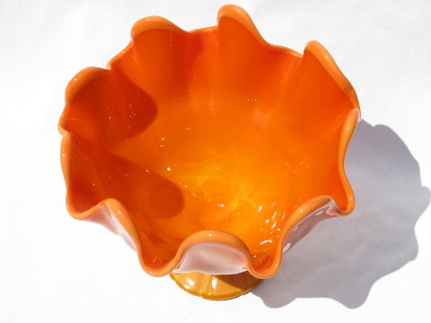 L.E. Smith bittersweet orange glass, retro vintage compote pedestal bowl