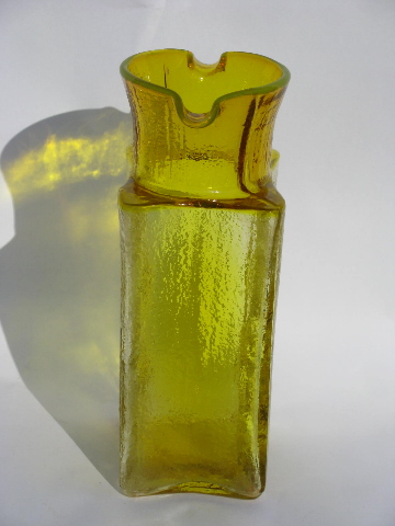 Lemon yellow 60s mod glass water bottle carafe, vintage Spain or Italy?