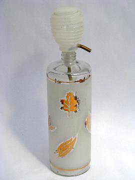 Libbey golden foliage gold leaf pattern glass decanter bottle, 60s retro