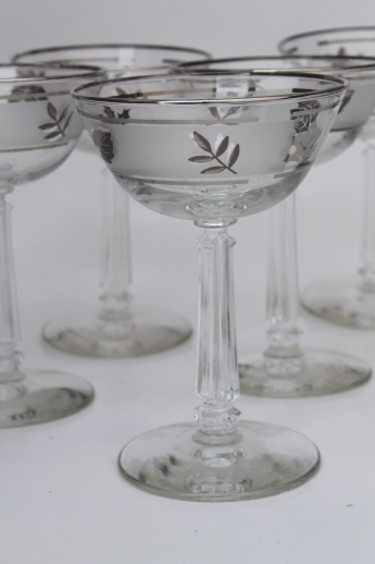 Libbey silver foliage champagne glasses, set of vintage wine glasses w/ silver leaves