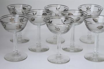 Libbey silver foliage champagne glasses, set of vintage wine glasses w/ silver leaves
