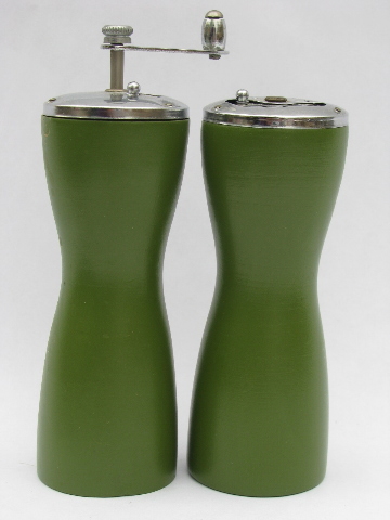 Lime green danish mod vintage pepper grinder & salt shaker, 60s retro