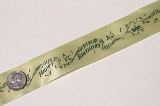 lot 50s vintage Happy Birthday print gift package ribbons, rolls of florists ribbon